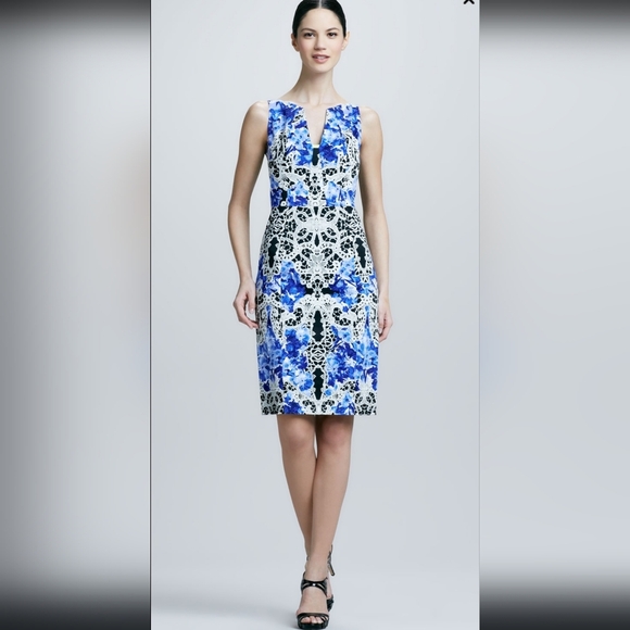 Elie Tahari, Nessa Printed Sheath‎ Dress, Lagoon, Size 6 - Picture 1 of 14